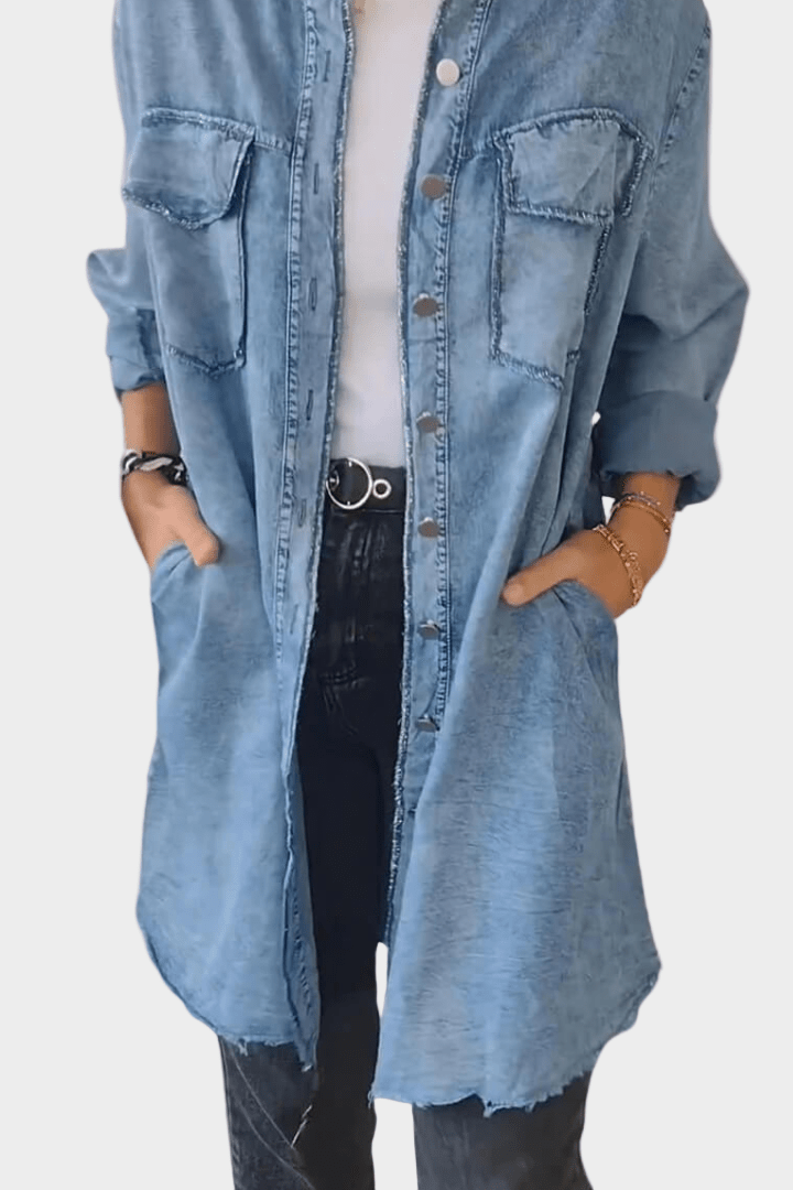 Briseis | Women's Oversized Denim Shirt Mini Dress - Dark Grey - Image 2