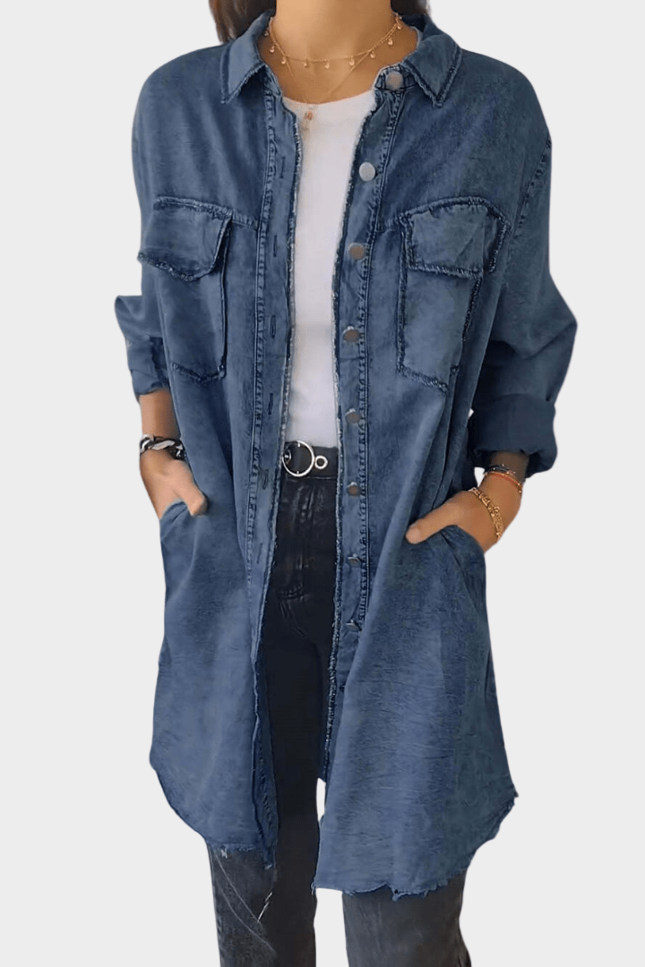 Briseis | Women's Oversized Denim Shirt Mini Dress - Dark Grey - Image 4