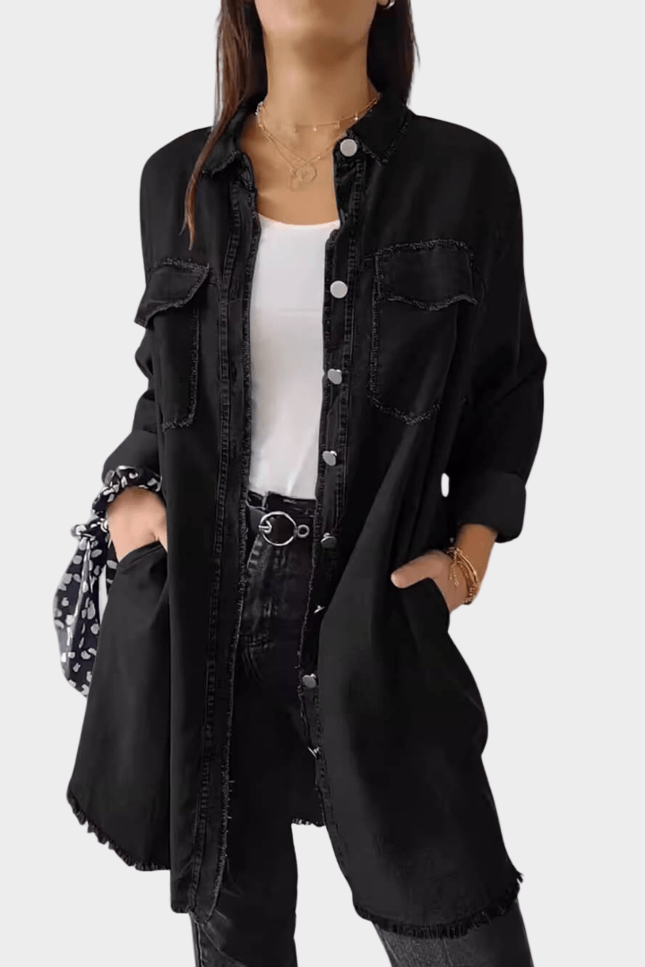 Briseis | Women's Oversized Denim Shirt Mini Dress - Dark Grey - Image 5