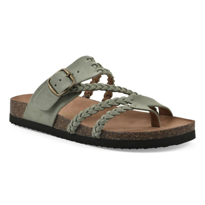 Bronte | Women's Braided Buckle Flat Sandals - Green - Image 1