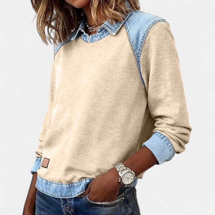 Bronte | Women's Collared Long Sleeve Sweater - Beige - Image 15