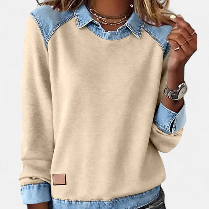 Bronte | Women's Collared Long Sleeve Sweater - Beige - Image 4