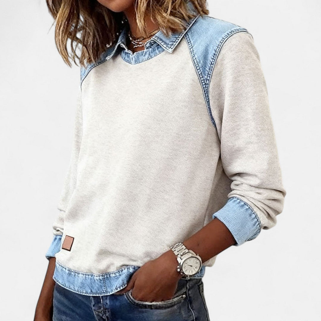 Bronte | Women's Collared Long Sleeve Sweater - Beige - Image 7