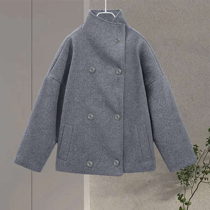 Bronte | Women's Double Breasted Stand Collar Coat - Grey - Image 11