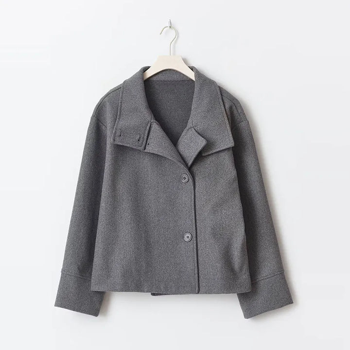 Bronte | Women's Double Breasted Stand Collar Coat - Grey - Image 13