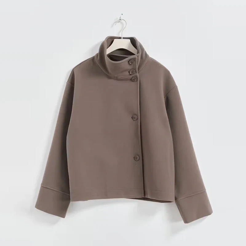 Bronte | Women's Double Breasted Stand Collar Coat - Grey - Image 14