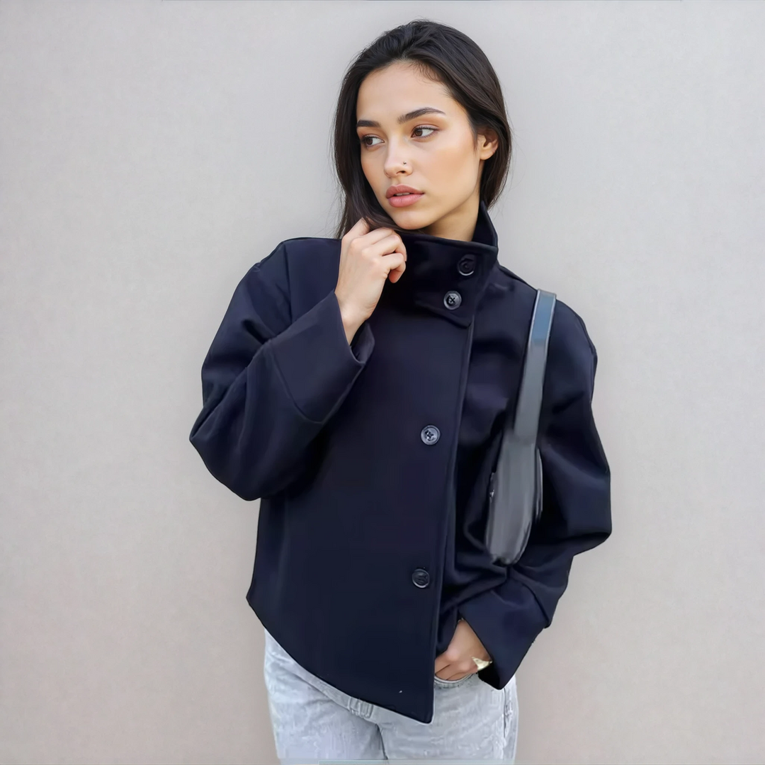 Bronte | Women's Double Breasted Stand Collar Coat - Grey - Image 5