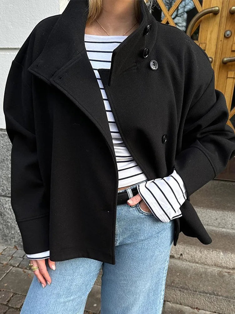 Bronte | Women's Double Breasted Stand Collar Coat - Grey - Image 7