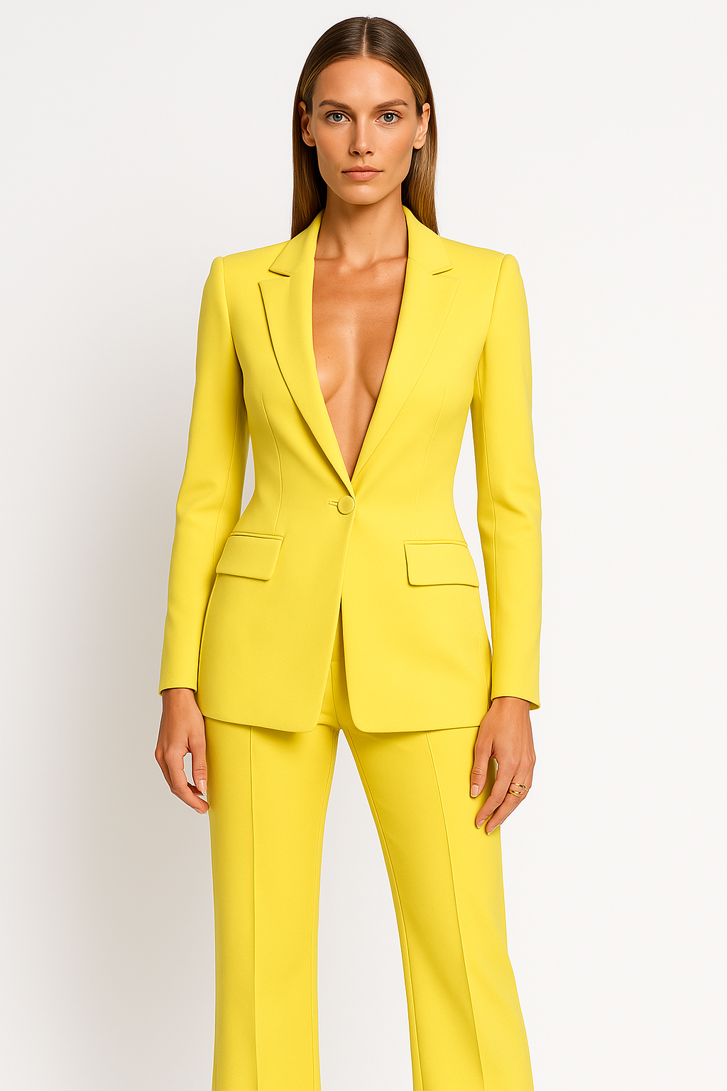 Bronte | Women's Yellow Long Sleeve Blazer Pants Suit Set - Yellow - Image 1