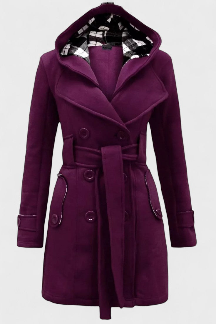 Bronwyn | Women's Double Breasted Hooded Coat - Blue - Image 10