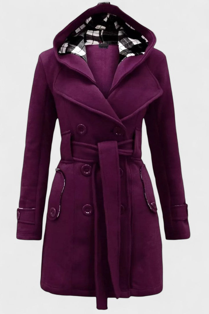 Bronwyn | Women's Double Breasted Hooded Coat - Blue - Image 10