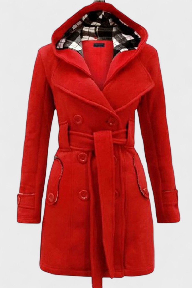 Bronwyn | Women's Double Breasted Hooded Coat - Blue - Image 12