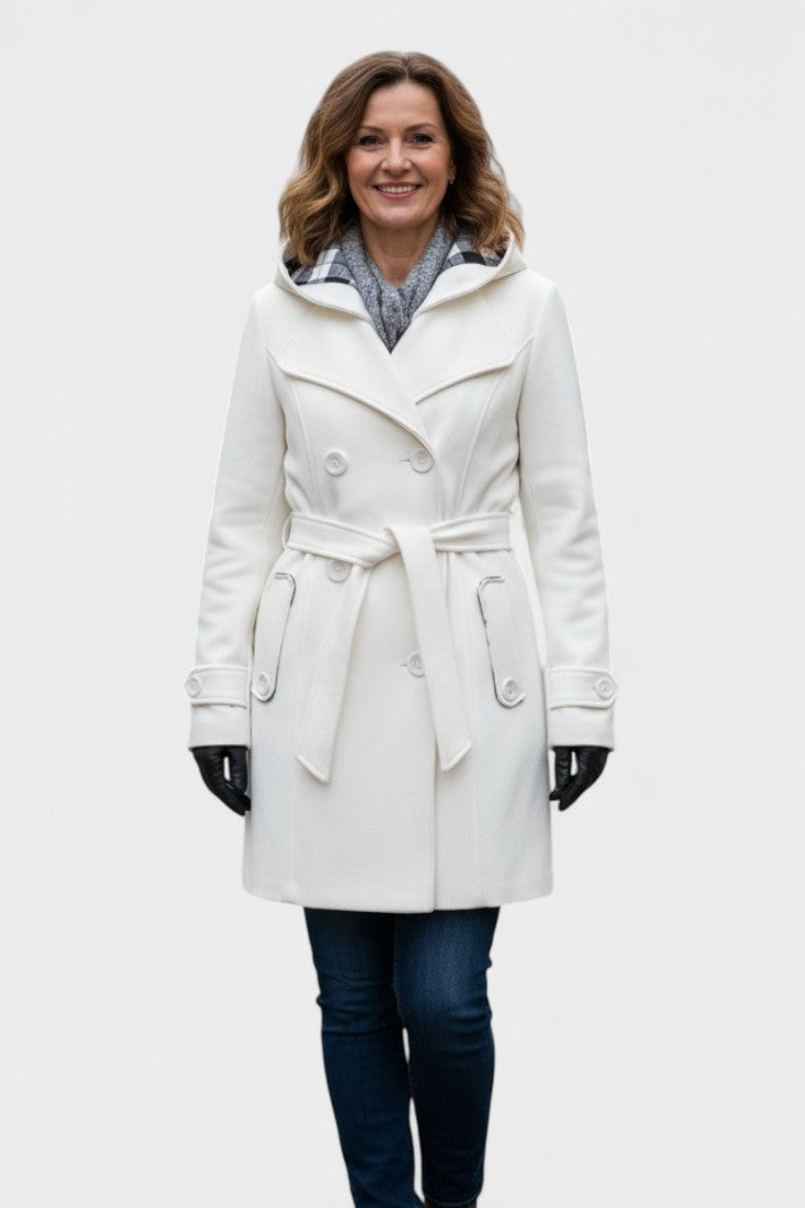 Bronwyn | Women's Double Breasted Hooded Coat - Blue - Image 15