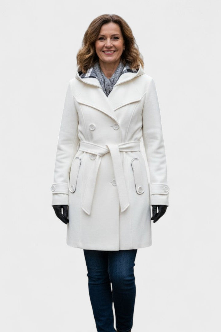 Bronwyn | Women's Double Breasted Hooded Coat - Blue - Image 15