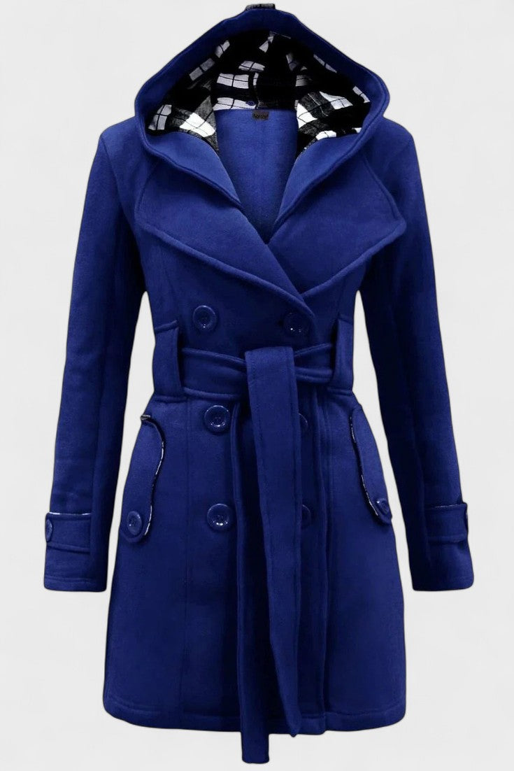 Bronwyn | Women's Double Breasted Hooded Coat - Blue - Image 2