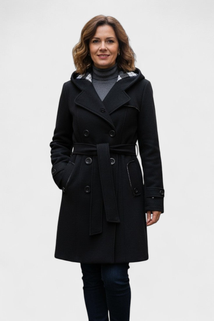 Bronwyn | Women's Double Breasted Hooded Coat - Blue - Image 3