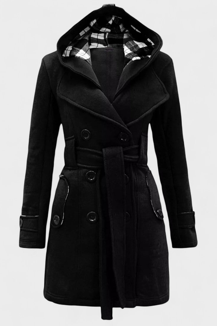 Bronwyn | Women's Double Breasted Hooded Coat - Blue - Image 4
