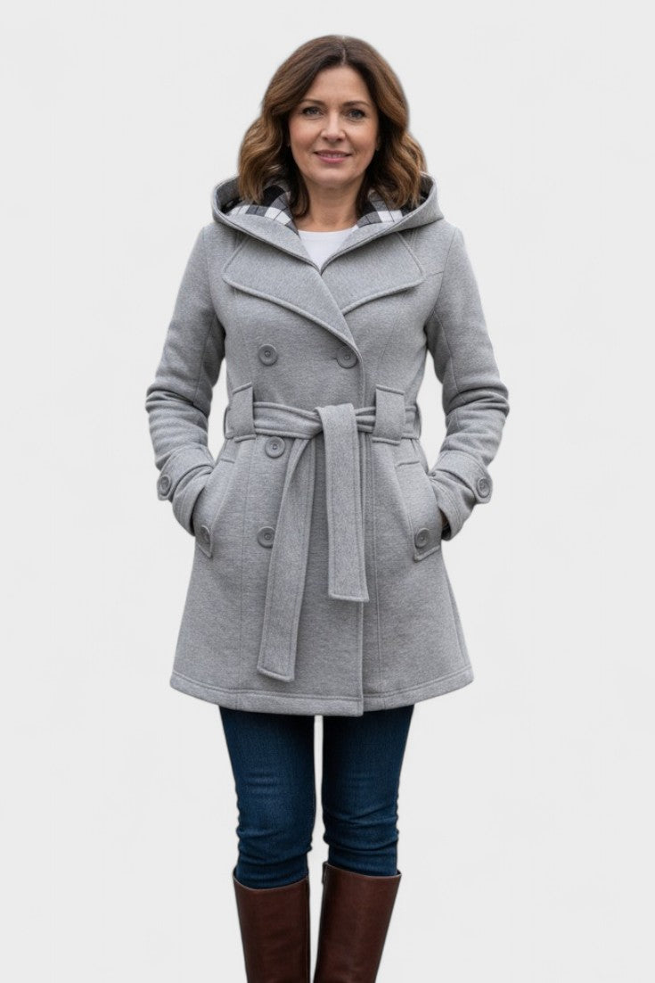 Bronwyn | Women's Double Breasted Hooded Coat - Blue - Image 5
