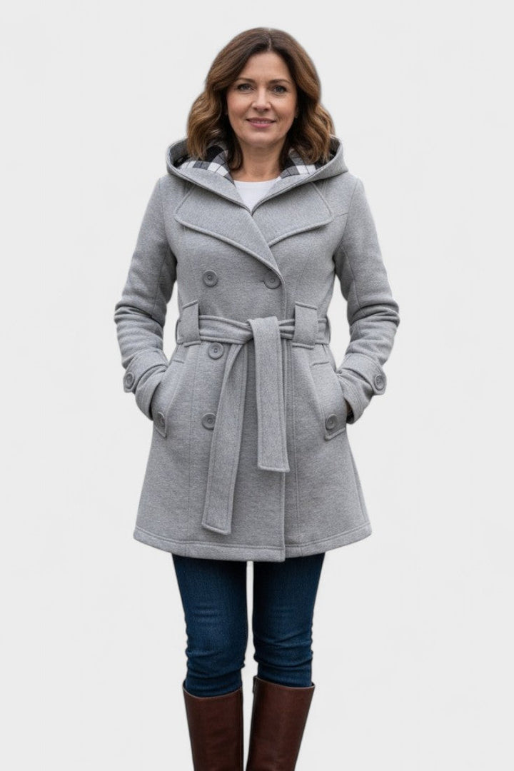 Bronwyn | Women's Double Breasted Hooded Coat - Blue - Image 5