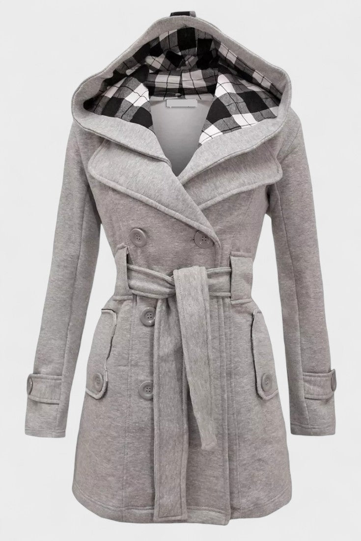 Bronwyn | Women's Double Breasted Hooded Coat - Blue - Image 6