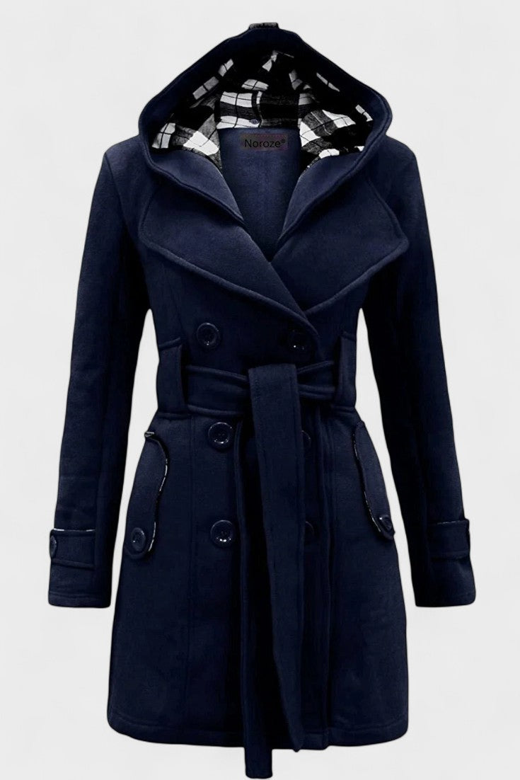 Bronwyn | Women's Double Breasted Hooded Coat - Blue - Image 8