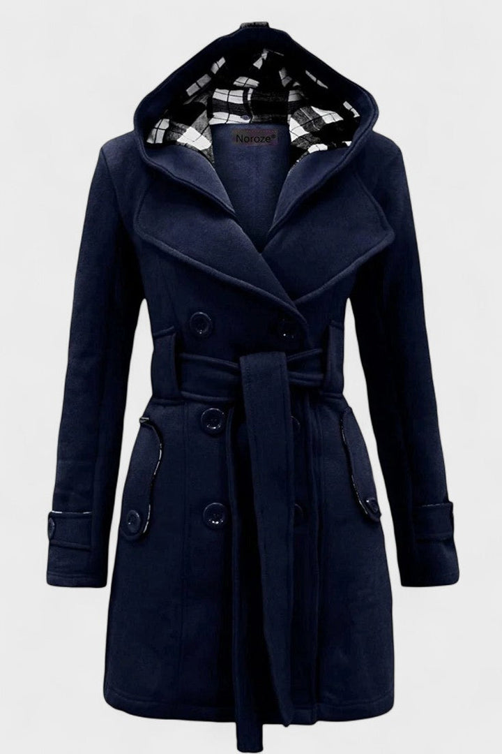 Bronwyn | Women's Double Breasted Hooded Coat - Blue - Image 8