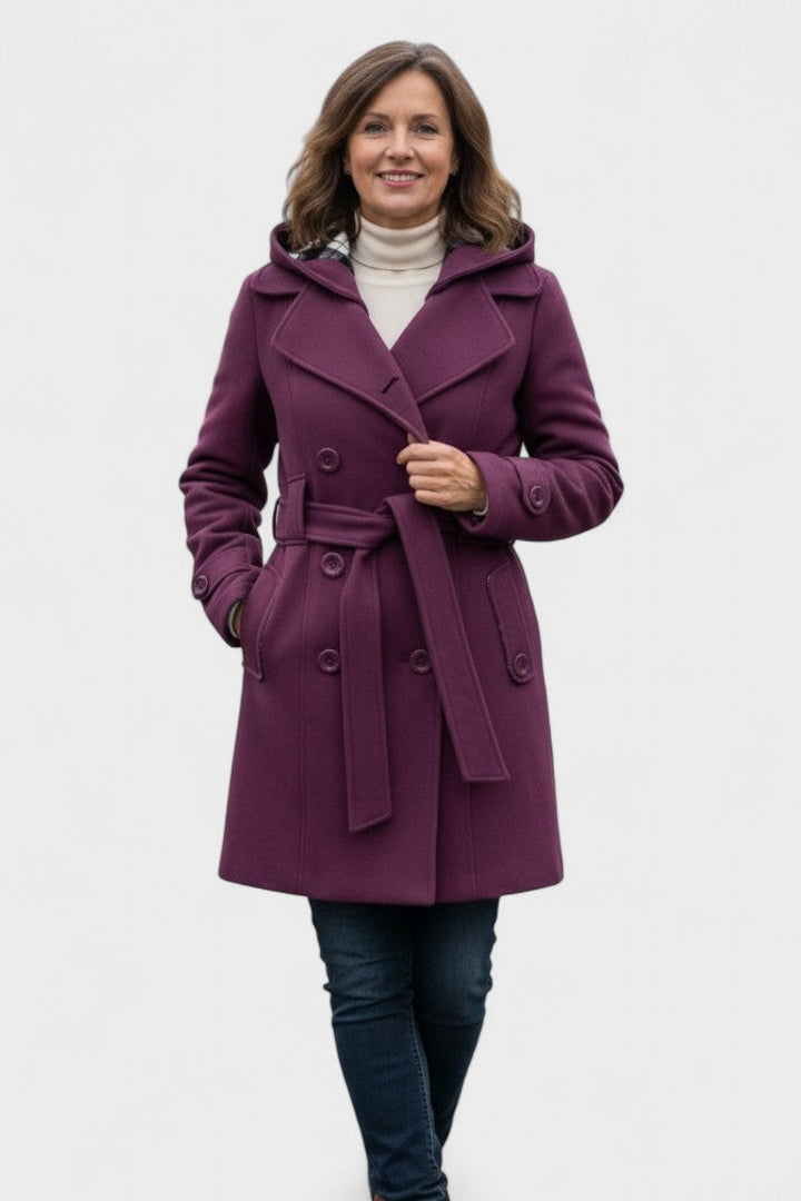 Bronwyn | Women's Double Breasted Hooded Coat - Blue - Image 9