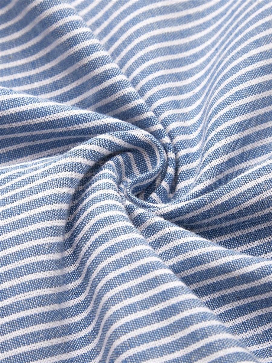 Brynn | Women's Striped Midi Dress with Pockets - Blue - Image 5
