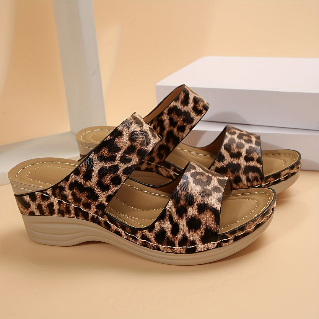Sahara | Leopard Print Mid-Height Wedge Slide Sandals