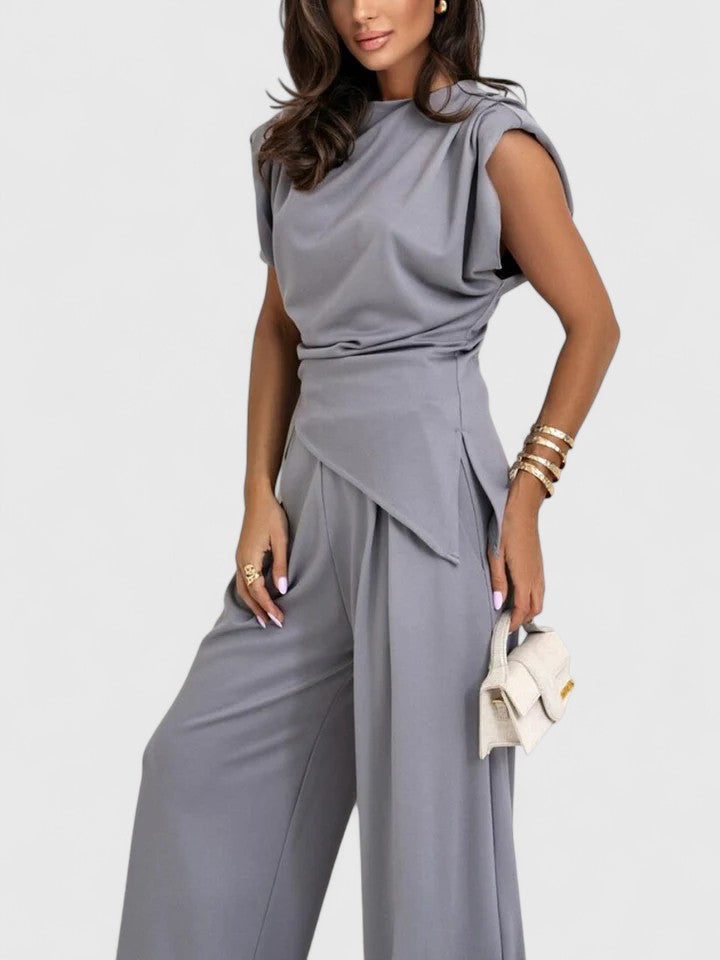 Aria | Women's Draped Sleeveless Top Wide Leg Trousers Set
