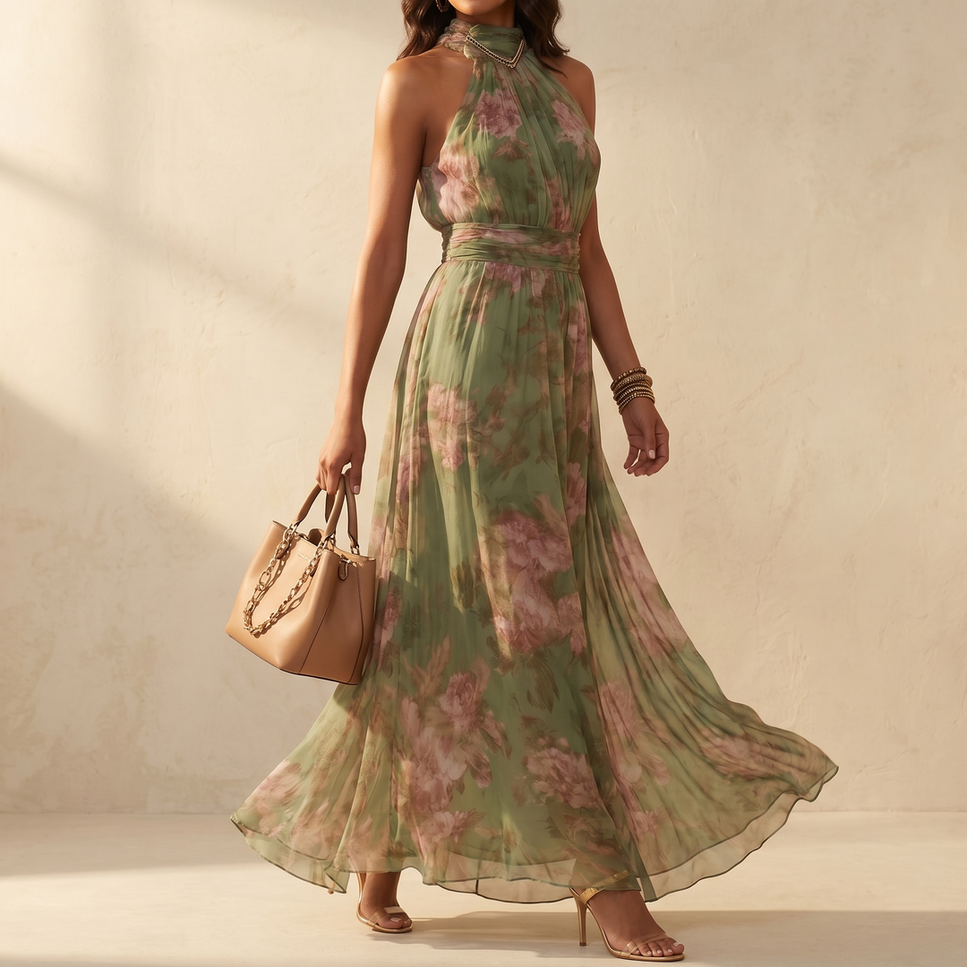 Calanthe | Women's Floral Halter Neck Maxi Dress - Floral - Image 3