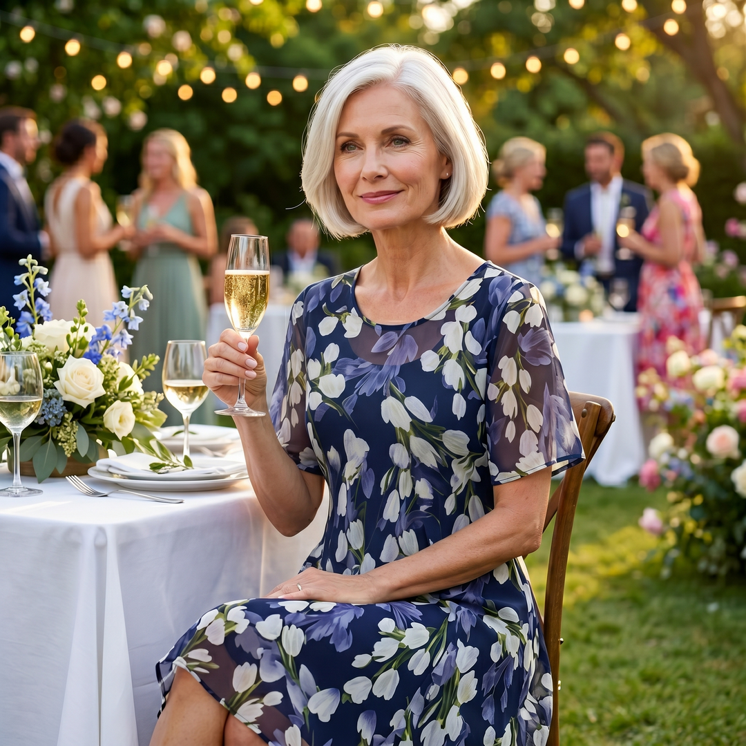 Calanthe | Women's Floral Midi Dress Navy - Navy - Image 3