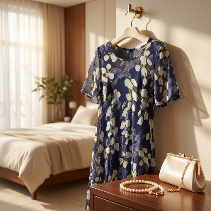 Calanthe | Women's Floral Midi Dress Navy - Navy - Image 6