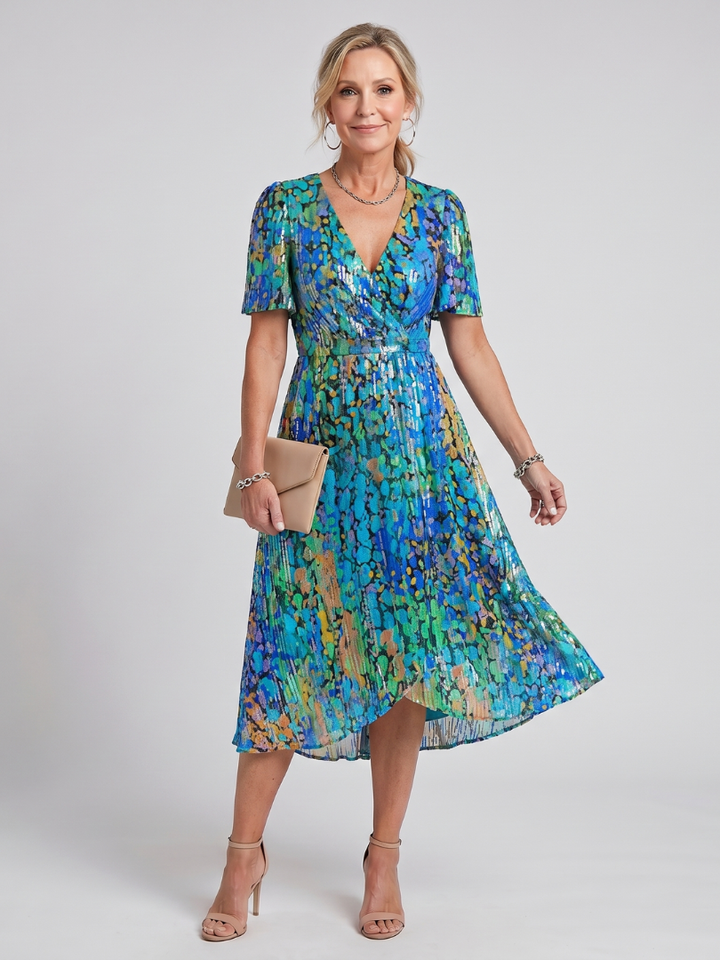 Calanthe | Women's Floral Print Midi Wrap Dress - Dark Green - Image 11