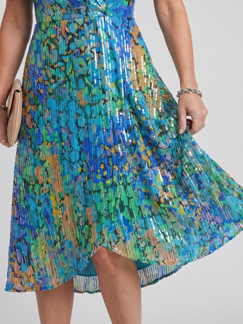 Calanthe | Women's Floral Print Midi Wrap Dress - Dark Green - Image 12