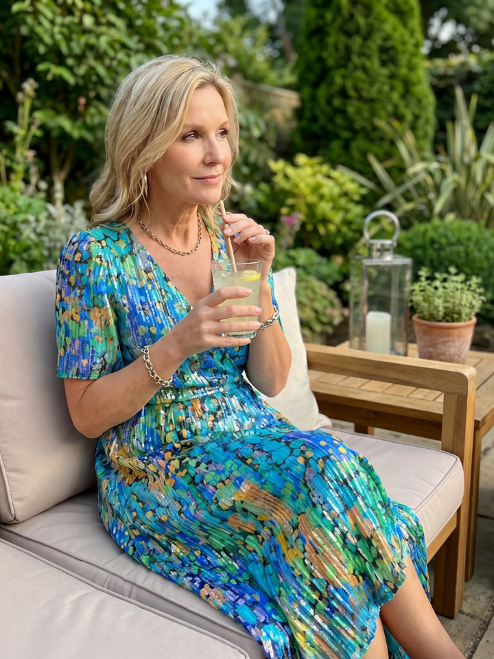 Calanthe | Women's Floral Print Midi Wrap Dress - Dark Green - Image 13