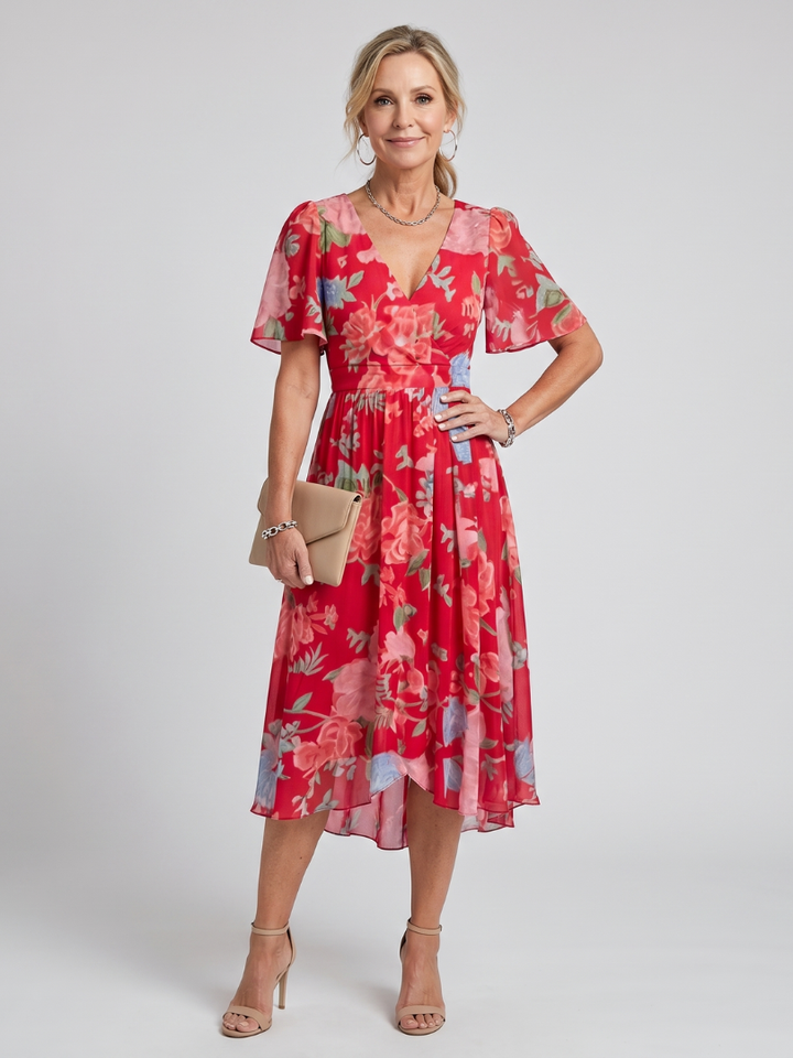 Calanthe | Women's Floral Print Midi Wrap Dress - Dark Green - Image 14