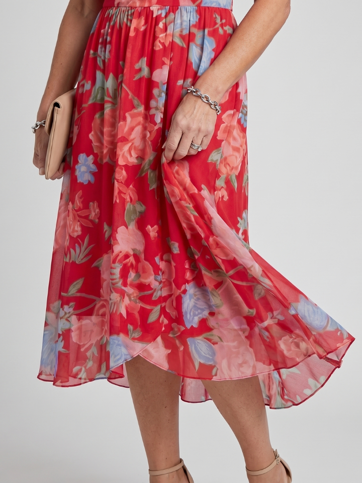 Calanthe | Women's Floral Print Midi Wrap Dress - Dark Green - Image 15