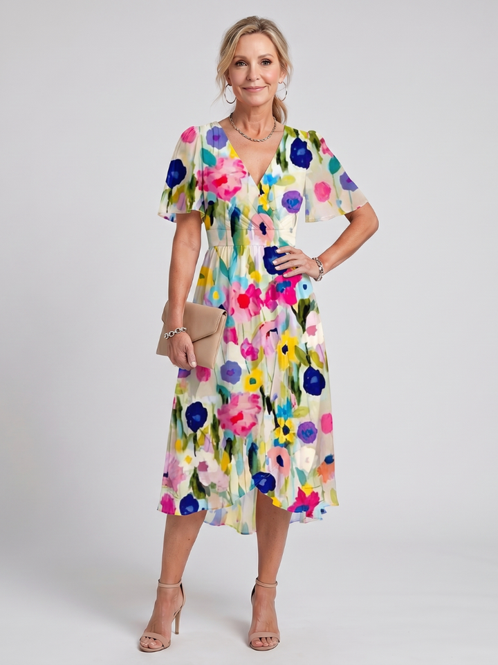 Calanthe | Women's Floral Print Midi Wrap Dress - Dark Green - Image 8
