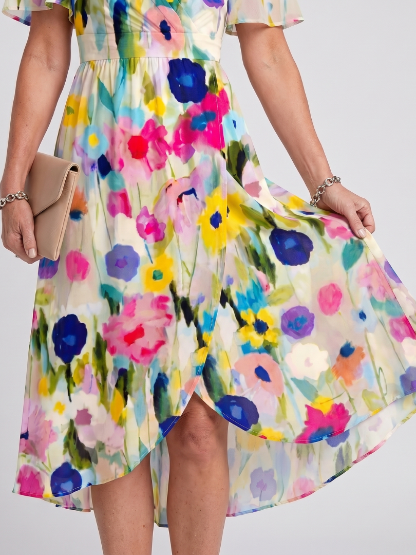 Calanthe | Women's Floral Print Midi Wrap Dress - Dark Green - Image 9