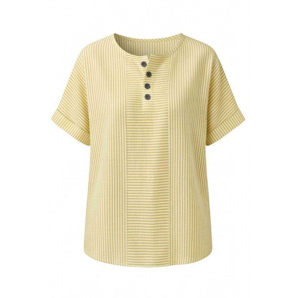 Calbourne | Women's Striped Henley Button Front Top - Light Blue - Image 13