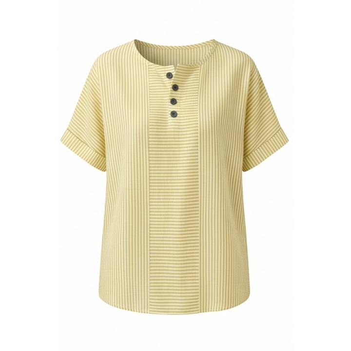 Calbourne | Women's Striped Henley Button Front Top - Light Blue - Image 13