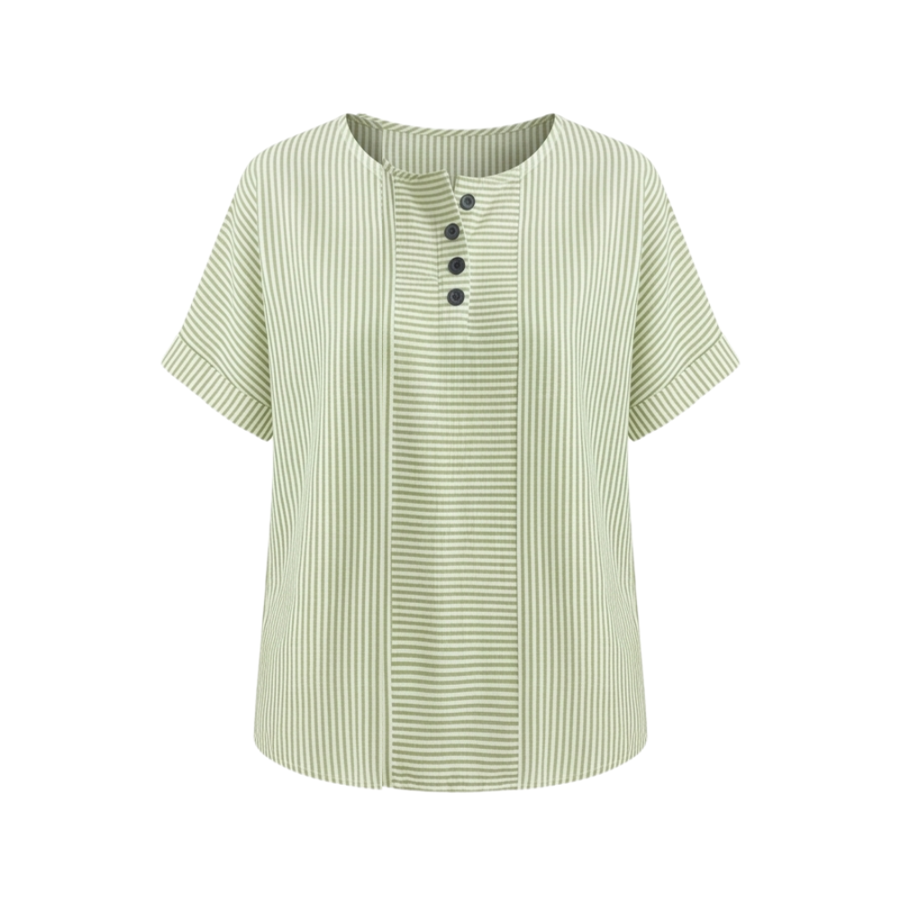 Calbourne | Women's Striped Henley Button Front Top - Light Blue - Image 14