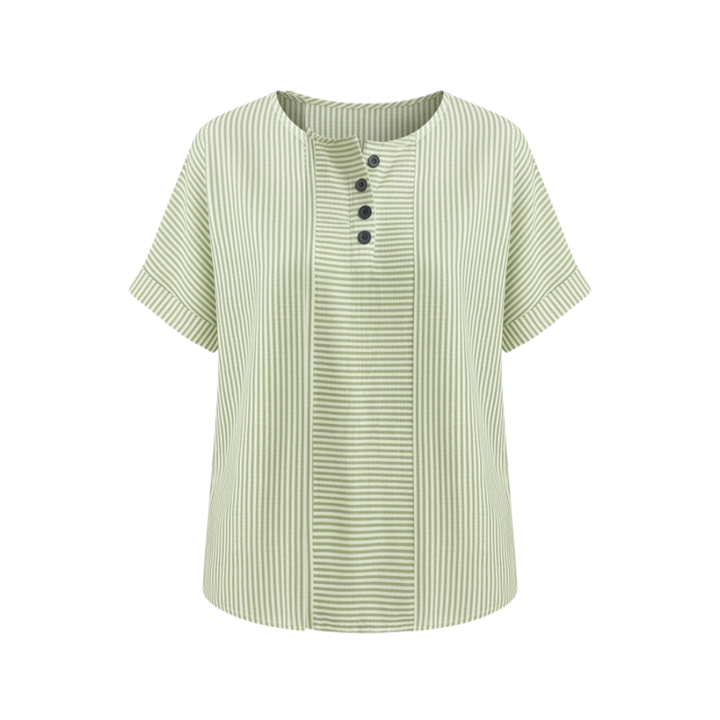 Calbourne | Women's Striped Henley Button Front Top - Light Blue - Image 14