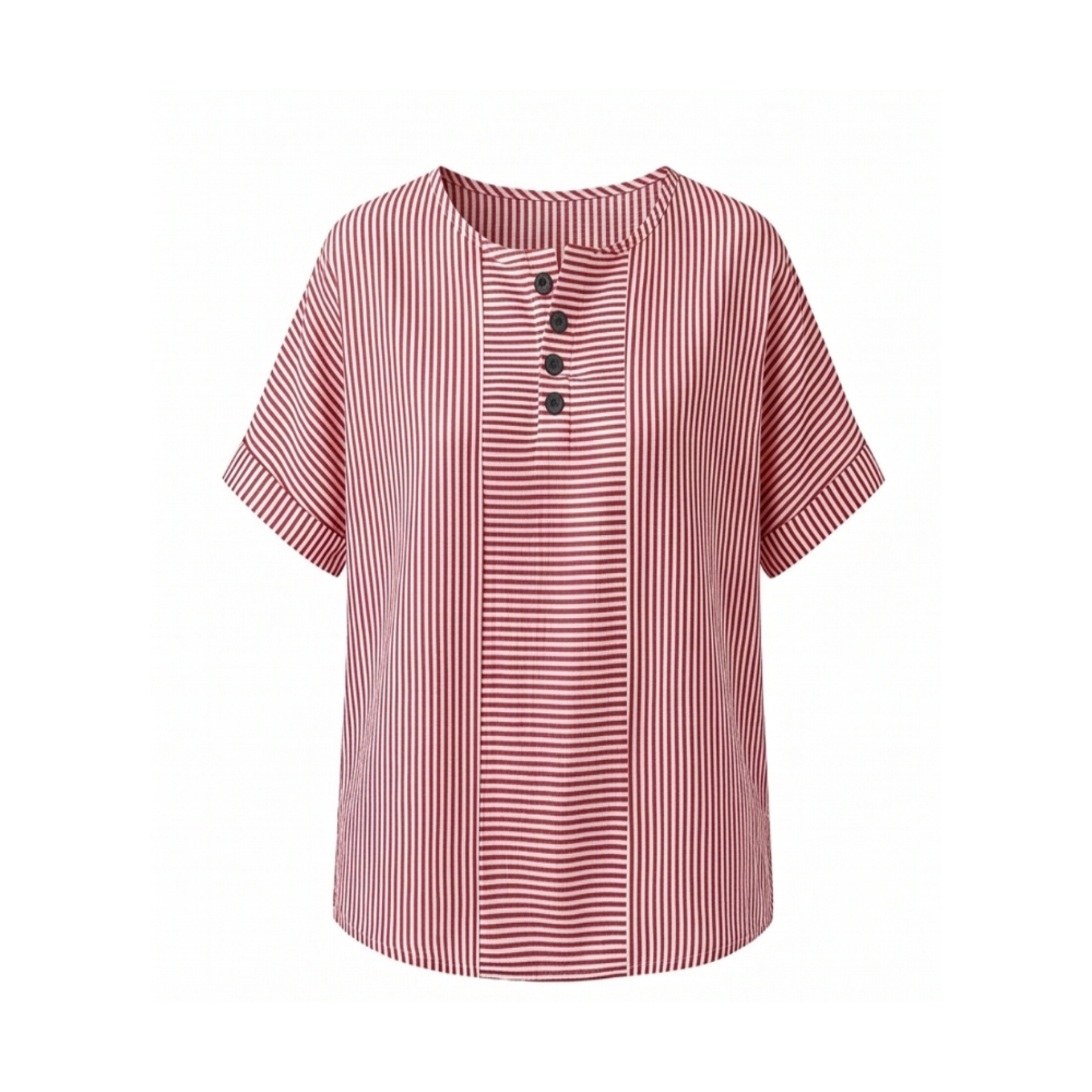 Calbourne | Women's Striped Henley Button Front Top - Light Blue - Image 15