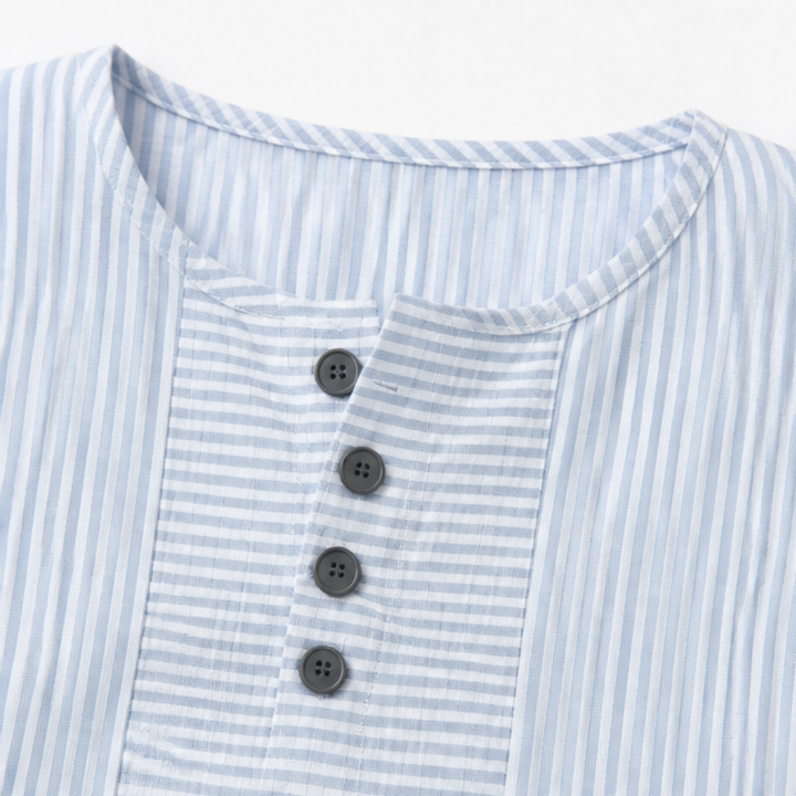 Calbourne | Women's Striped Henley Button Front Top - Light Blue - Image 7