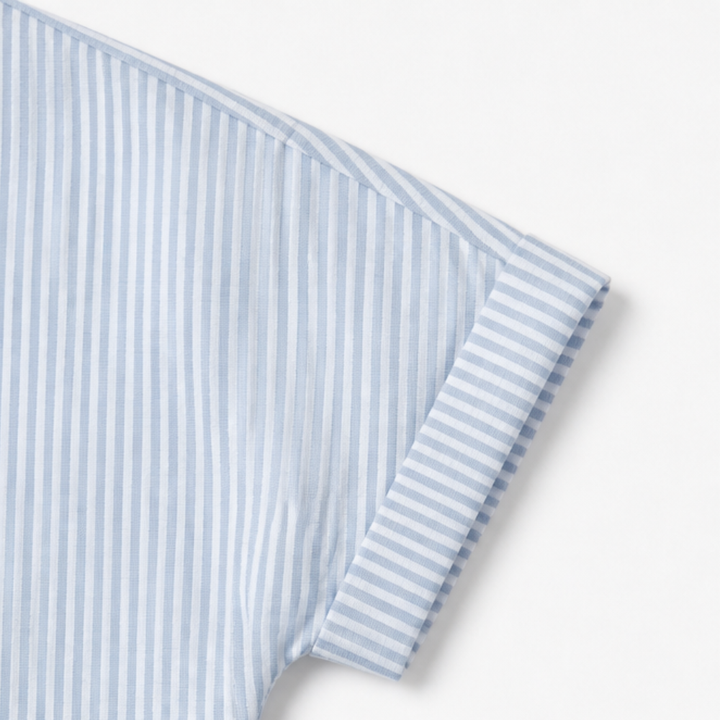 Calbourne | Women's Striped Henley Button Front Top - Light Blue - Image 8
