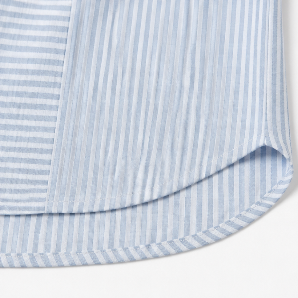 Calbourne | Women's Striped Henley Button Front Top - Light Blue - Image 9