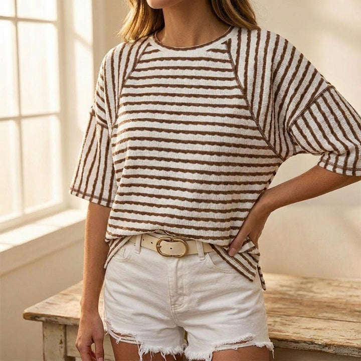 Caldene | Women's Striped Relaxed Fit Knit Top - Striped - Image 1