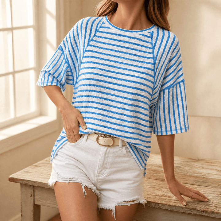 Caldene | Women's Striped Relaxed Fit Knit Top - Striped - Image 12
